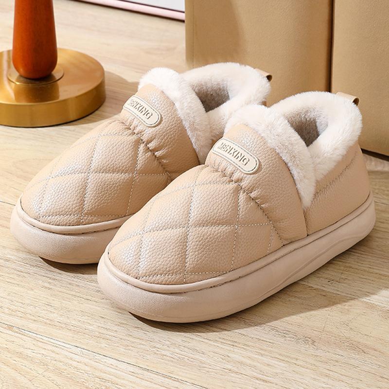 Móda PU kůže silná platforma chlupaté pantofle zima nové voděodolné ne hřejivé pantofle volný čas vnitřní domov bavlněné pantofle dámské
