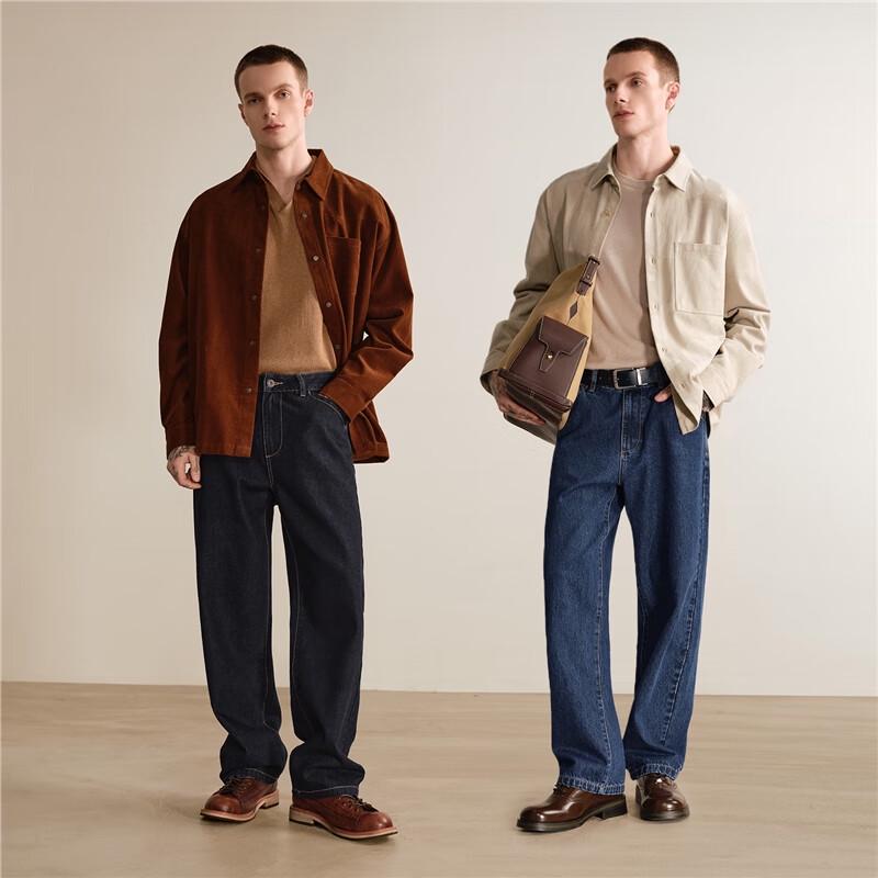 Giordano Men's Retro Loose Straight Washed Jeans