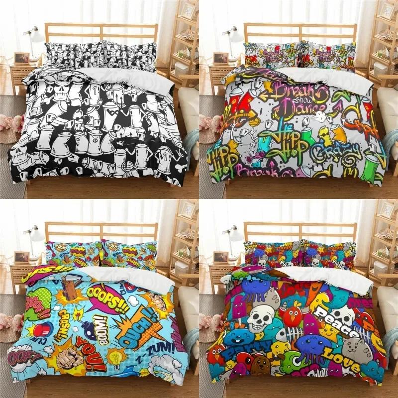 Cartoon Graffiti Print Bedding Set Single Twin Double Queen King Cal King Size Bed Linen Set