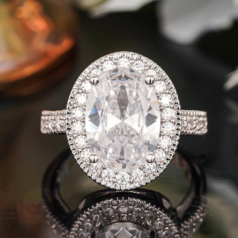 925 Sterling Silver Oval White Red Green Stone Cubic Zirconia Wedding Rings for Women Promise Engagement Jewelry Gifts
