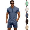 Zweiteiliges Set für Herren: Locker geschnittenes Kurzarm-Hosen-Set mit Reißverschlusskragen.