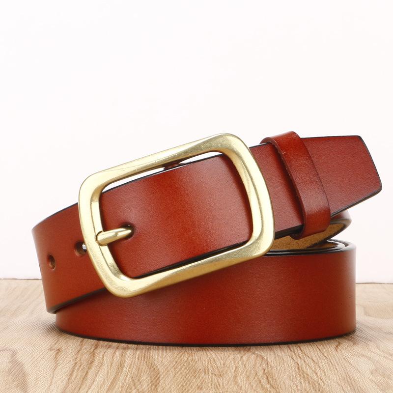 

Мужской ремень из натуральной кожи Цельная ретро коровья кожа Японская пряжка-штифт Желтая коровья кожа Корейский стиль Универсальный ремень 110-130CM