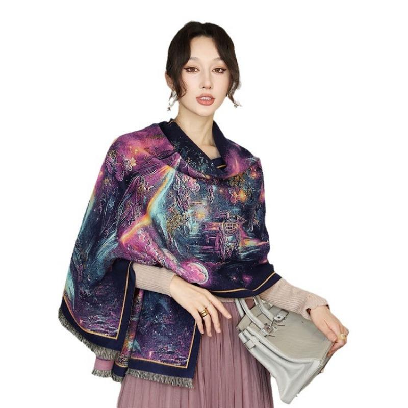 Dream World oil painting scarf women's autumn and winter new imitation cashmere shawl temperament with warm shawl scarf