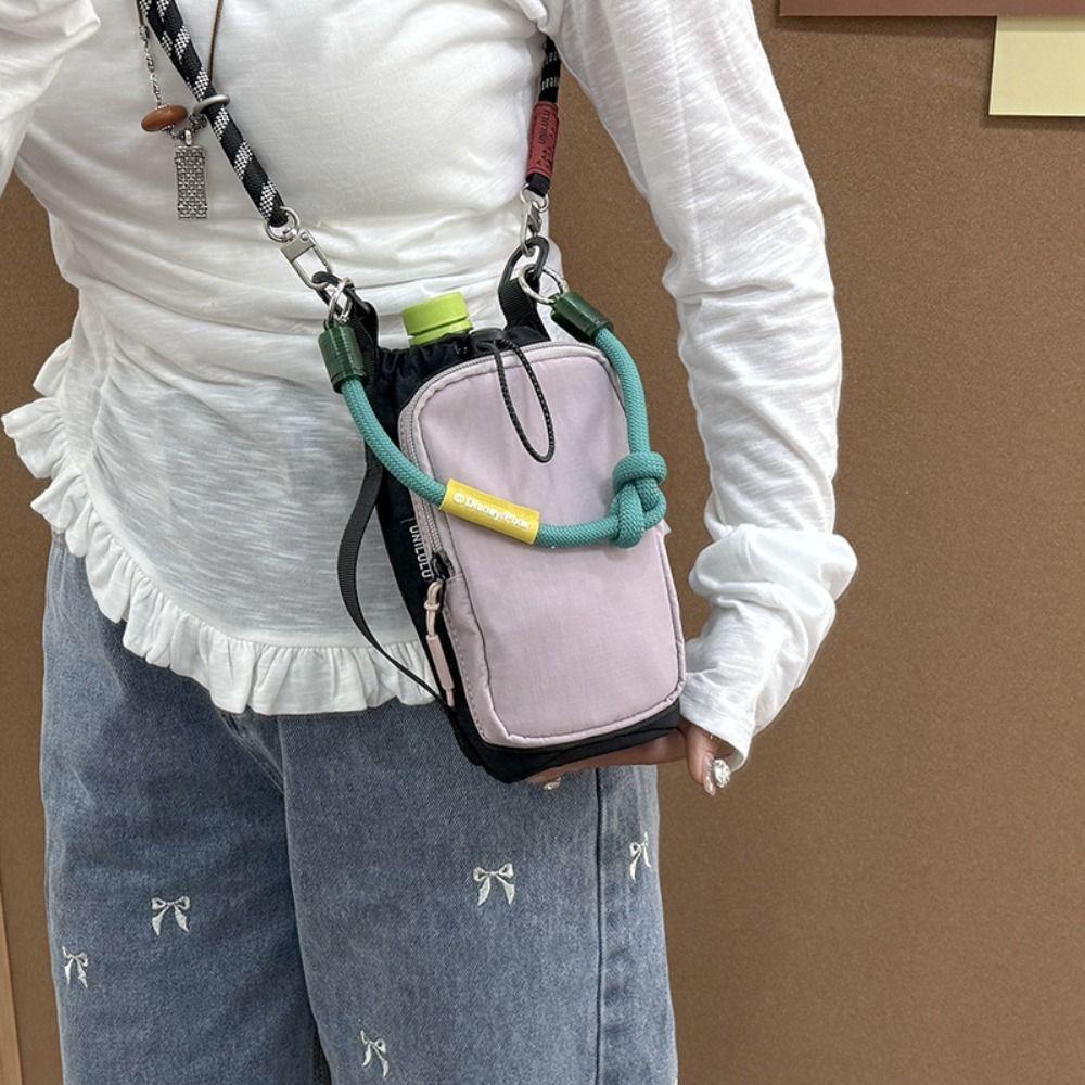 Sportowa torba na ramię z nylonu Nylonowy sznurek Portmonetka Torba crossbody ze ściągaczem Koreański styl Jednolity kolor Saszetka na telefon komórkowy Outdoor