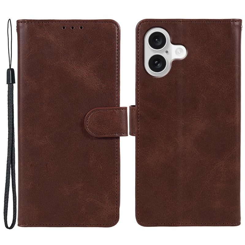 For iPhone 17 Case Calf Texture PU Leather Wallet Phone Cover with Wrist Strap
