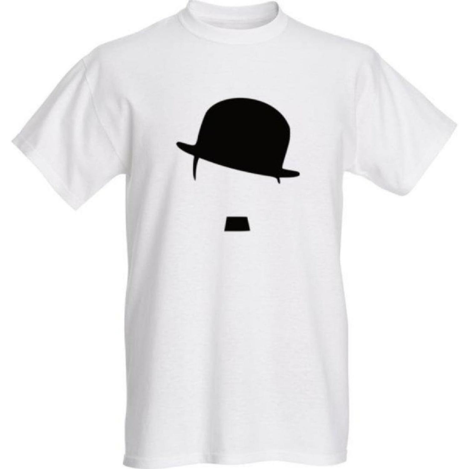 Classy Canuck Charlie Chaplin Bowler Hat and Moustache T-Shirt - Film Tee S белый