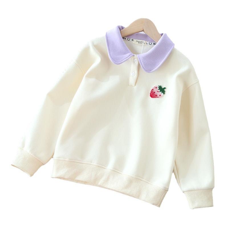 Girls Autumn Polo Collar Sweatshirt Middle Kids Long Sleeve Thin Jacket Student Casual Top