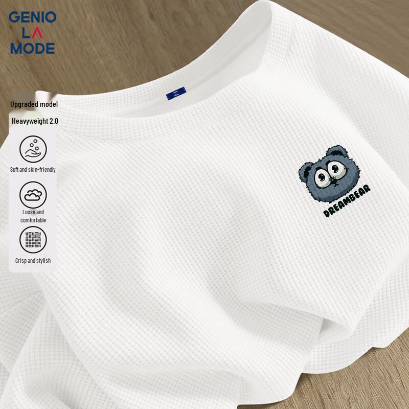 GENIOLAMODE Men s 220G Waffle Knit Print Short Sleeve T-Shirt 2XL