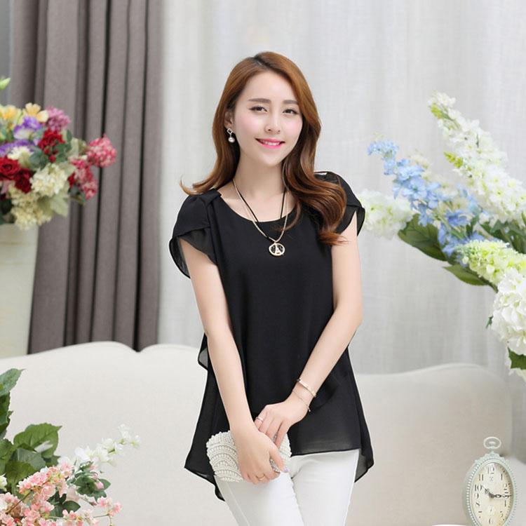 Large Size T-shirt Women's Clothing Loose Chiffon Shirt Short Sleeve Top Solid Casual Top Women Oversized T-shirt Summer Shirts and Blouses