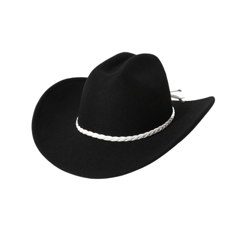 European and American Vintage Jazz Hat, Wool Felt Hat, Cowboy Hat, Retro Faux Wool Felt Hat, Flat-brimmed Hat with Three-strand Braid Decoration,
