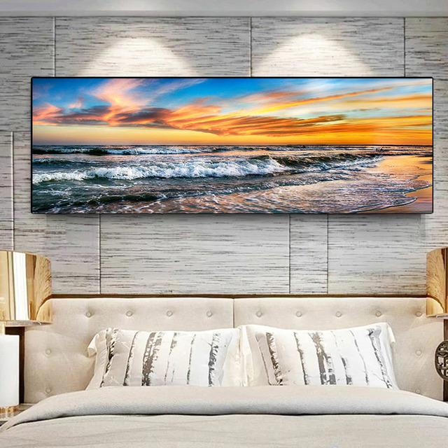 Landscape Beach Sunset Canvas Painting Nature Ocean Cloud Posters and Prints Wall Art Pictures Living Room Home Decor No Frame