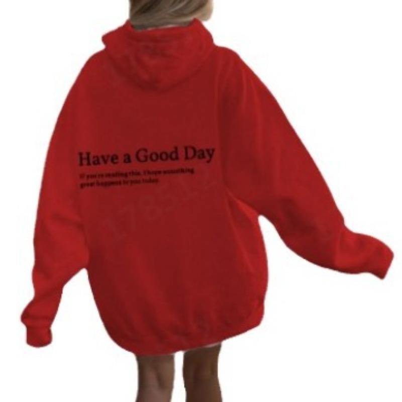 Большой весенний простой свитер с принтом «Хорошего дня» с капюшоном на спине и рукавами — фото 6
