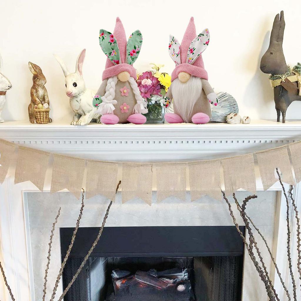 Festival Handmade Rabbit Bunnies Gnomes Dwarf Elf Plush Dolls Easters Decoration for Tabletop and Book Shelf Display