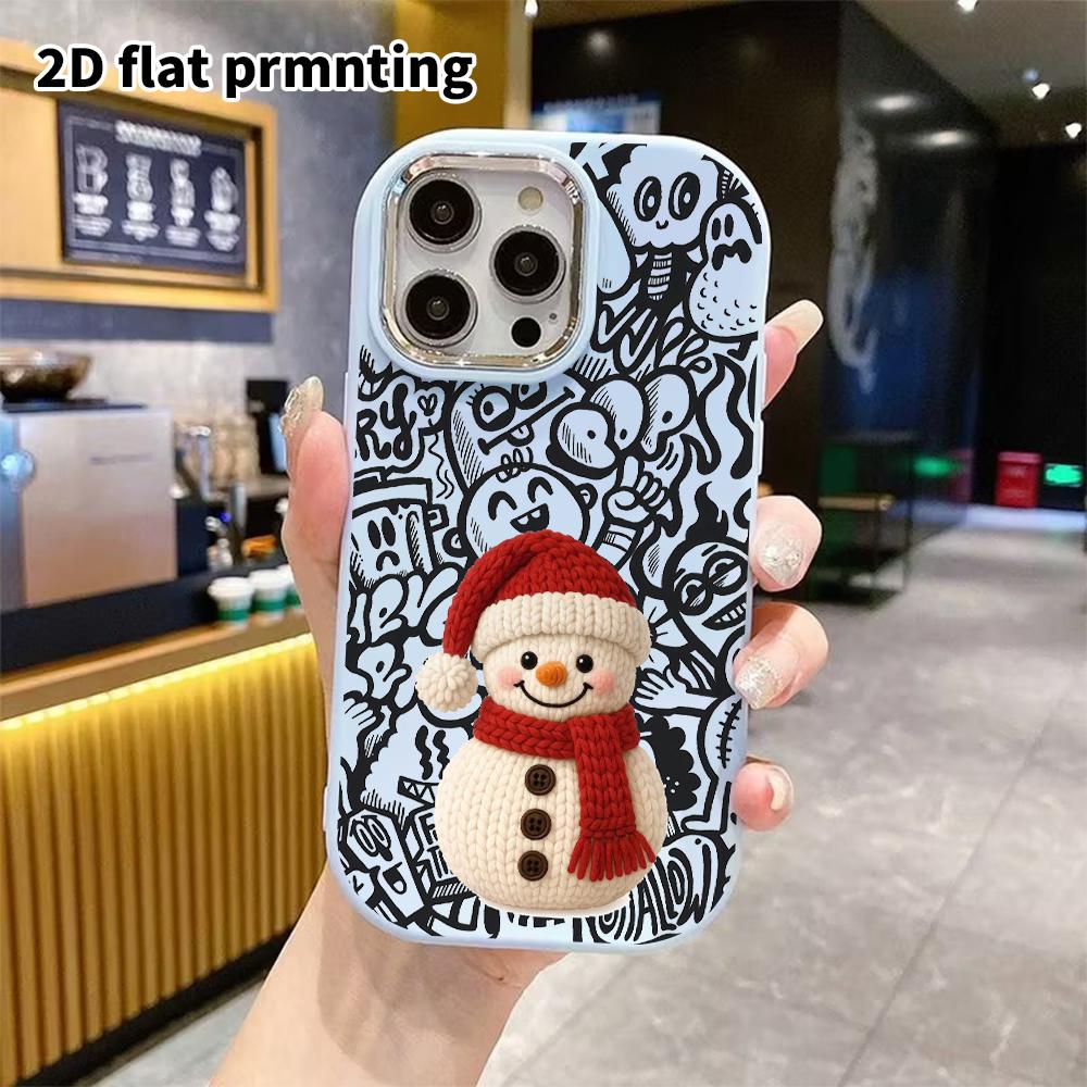 Phone Case: 2D Flat Design Suitable for iPhone 18 17 16 15 14 13 Pro Protective Case, Couple Style, Crochet Snowman, Christmas and Halloween Gift
