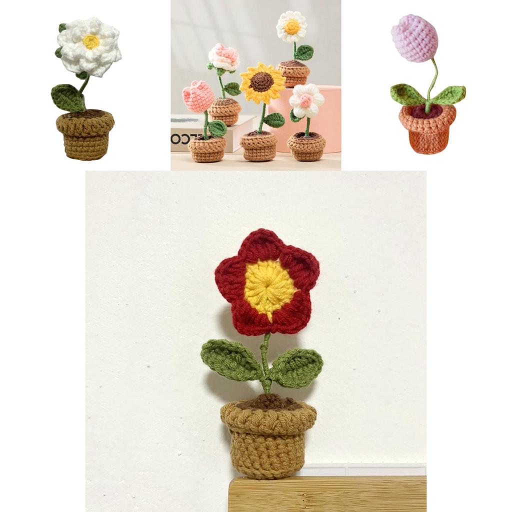 Handmade Potted Plant Artificial Knitting Flower Decoration Diy