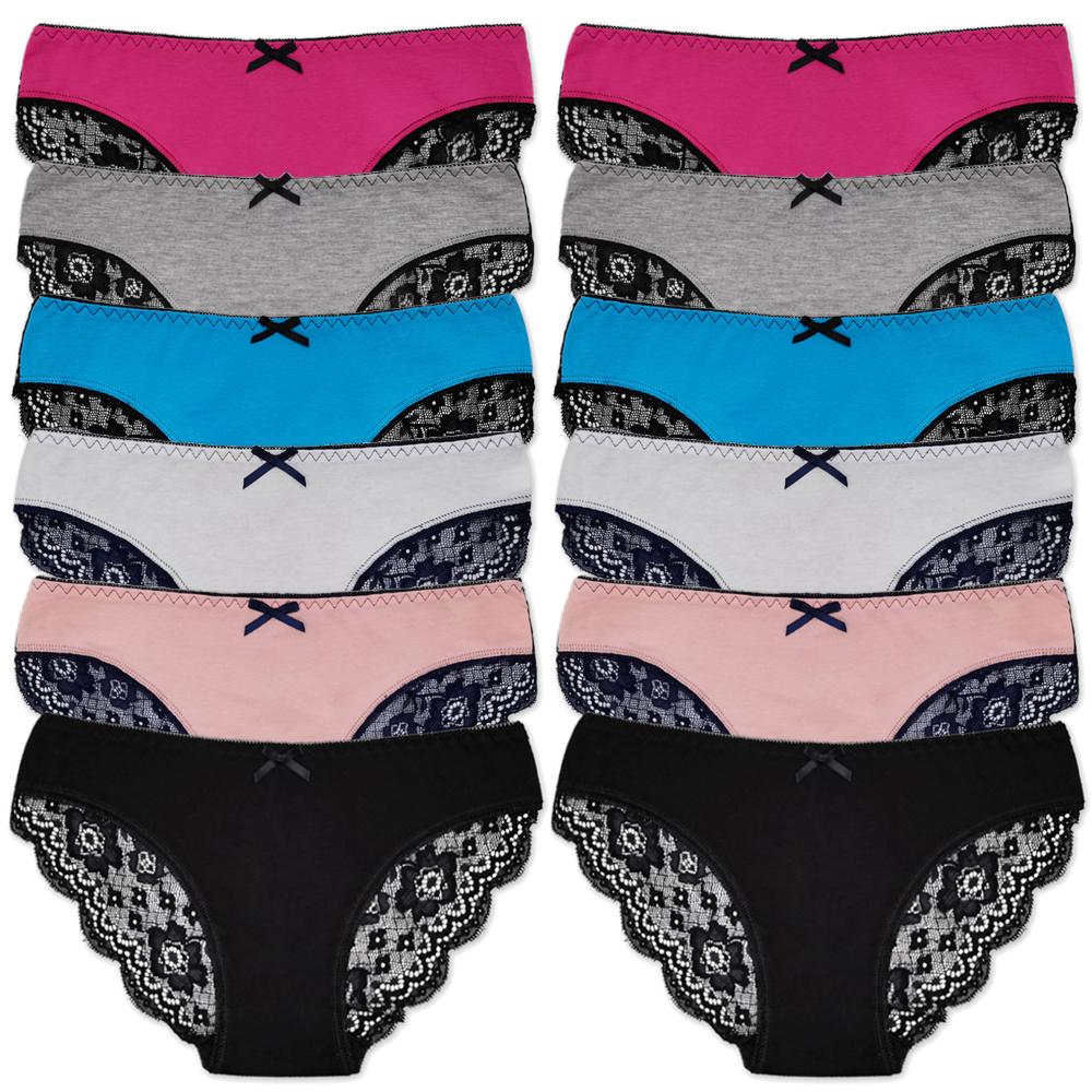 Bawełniane Majtki Damskie Bielizna Damska Jednokolorowe Figi Damskie Majtki Bielizna Seksowne Koronkowe Prześwitujące Majtki 12 szt./zestaw