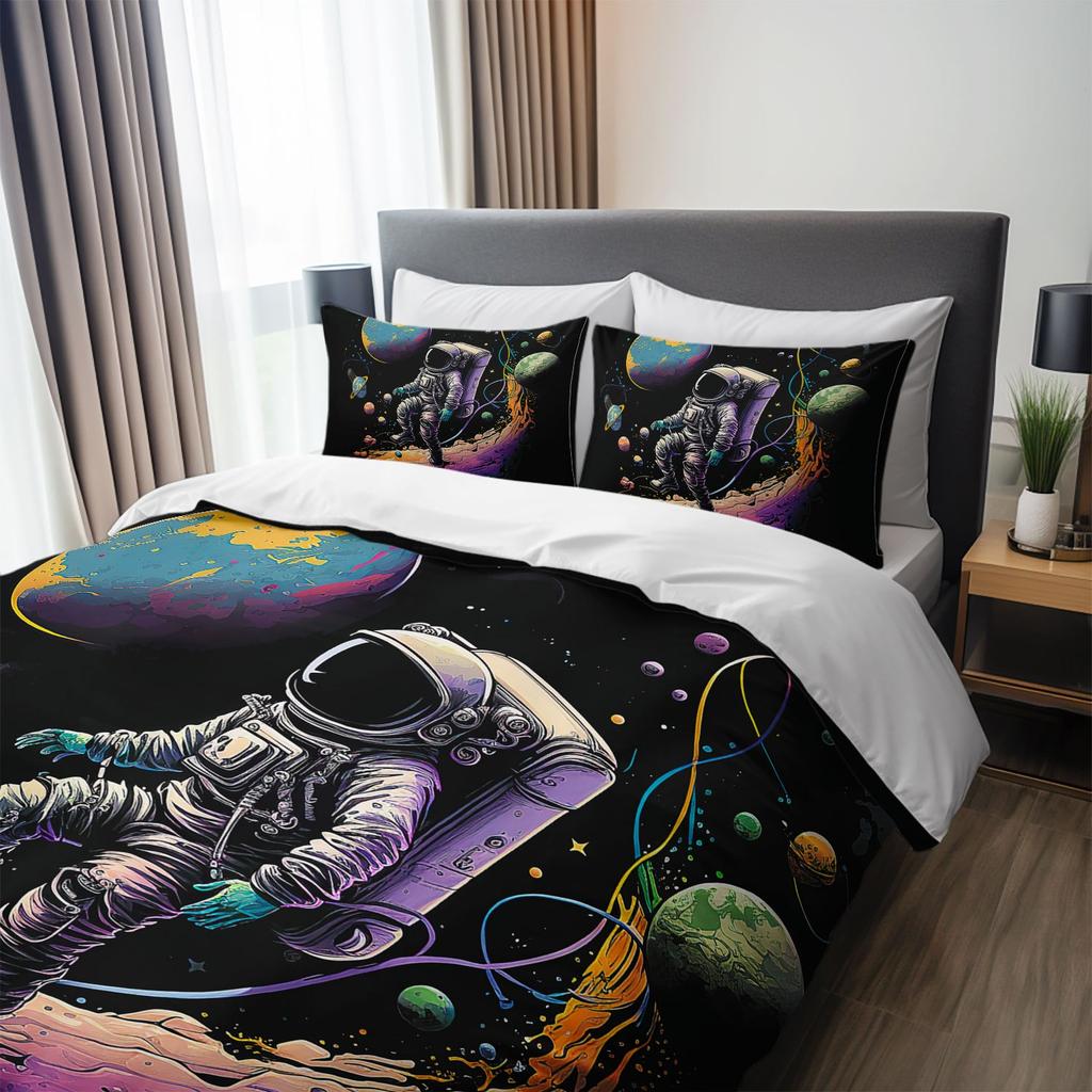 3Pcs For Galaxy Astronaut Bedding Duvet Cover Set Spaceman Bedding Quilt Set Astronaut Themed Bed Quilt Set Cosmic Bedroom Decor