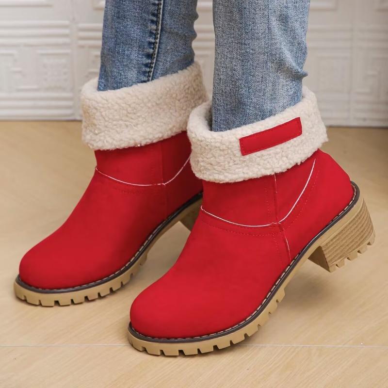Autumn and Winter New Round-headed Martin Boots Women's Sleeves Wear Two Fleece Warm Snow Boots Short Thick Heel High Heel Short Boots
