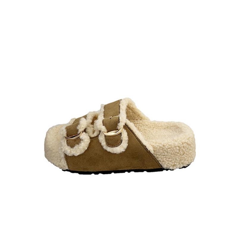 Thick-bottomed fluffy slippers for women to wear new autumn and winter one-word drag fluffy home cotton slippers