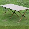 Portable Carbon Steel Roll-Up Camping Table with Wood Grain Top