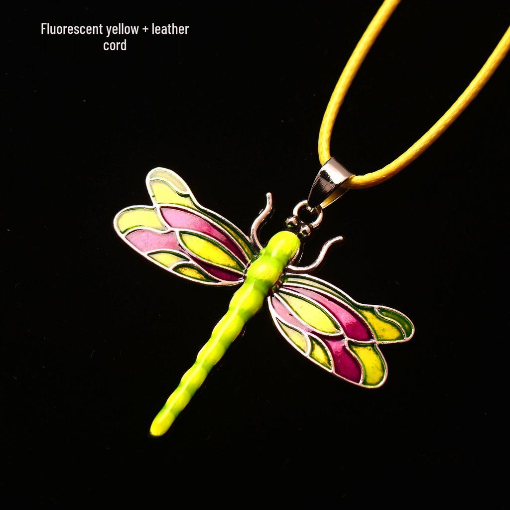 Silver Dragonfly Necklace with Luminous Butterfly - Retro Forest-Inspired