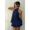 Fashion Sexy Backless Halter Neck Slim Waist Solid Color Women Mini Dress