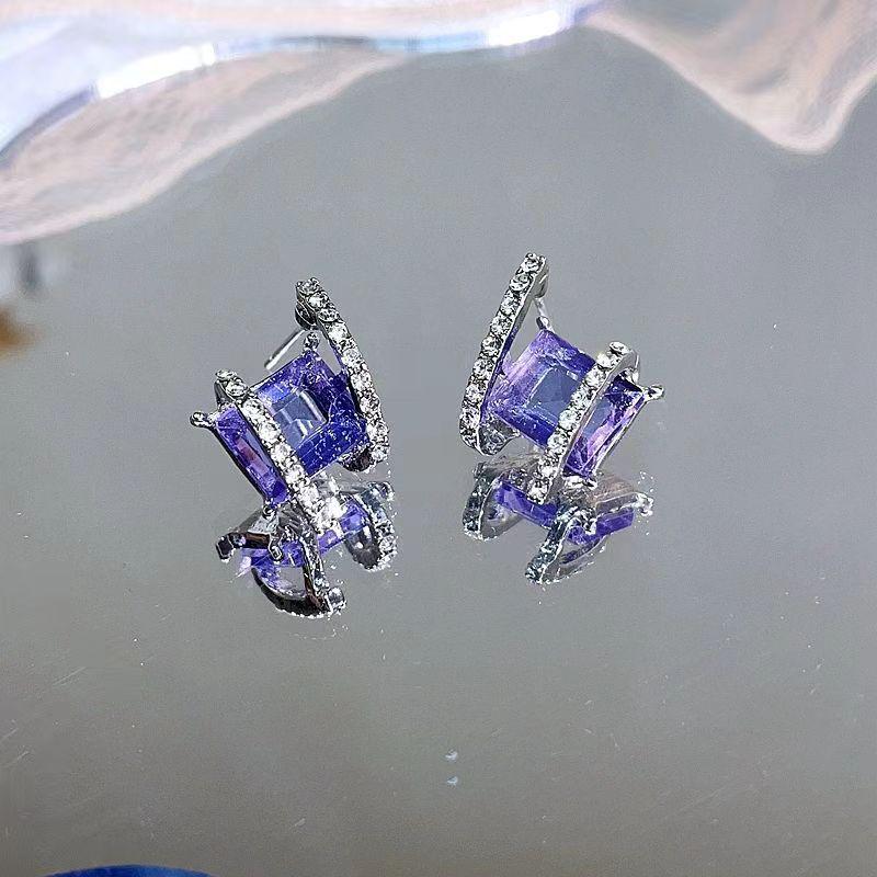 2023 Trendy Amethyst Zircon Stud Earrings for Women - Silver Needle Design, Versatile Jewelry