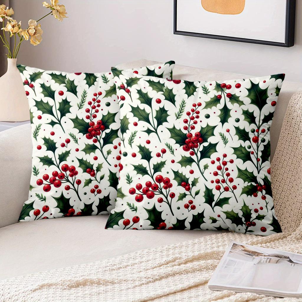 1 Pieces Christmas Holly Pattern Decorative Throw Pillows Polyester pillowcase, sofa decorative cushion cov Headboard Pillow