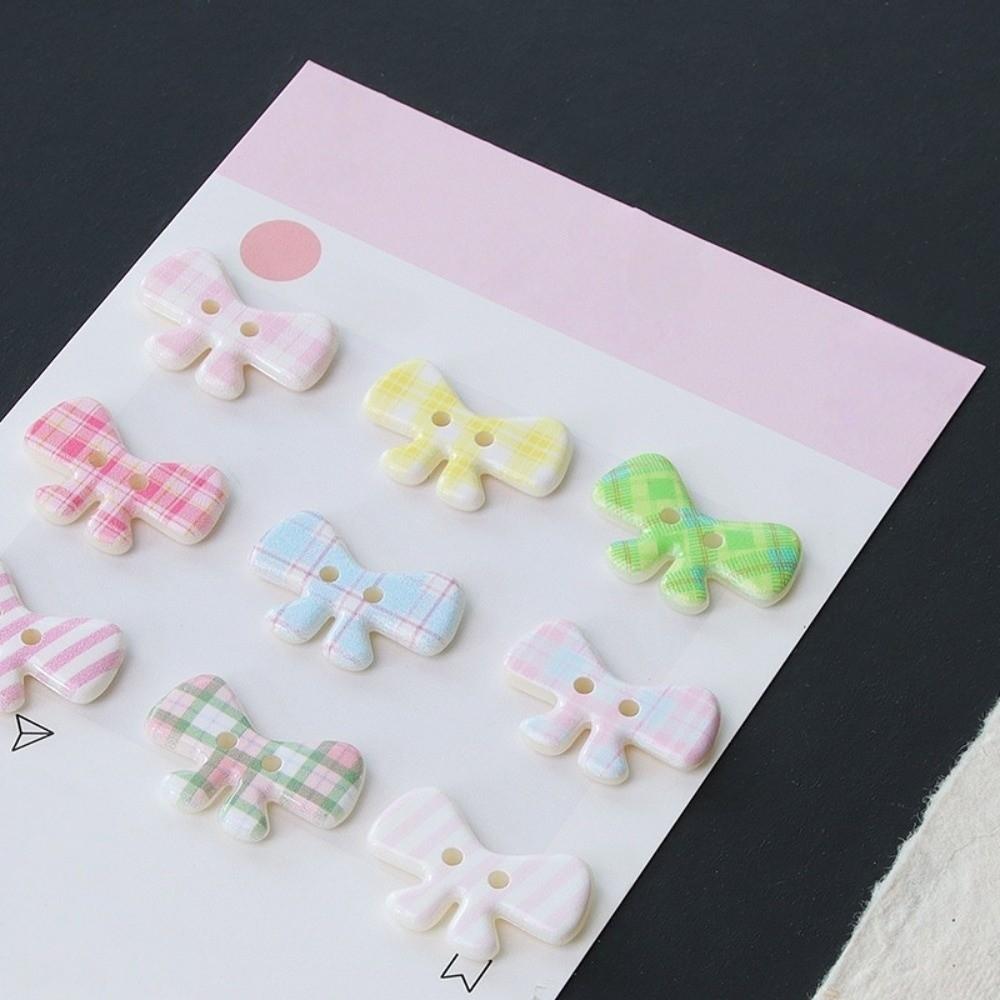 40pcs Colorful Creative Bow Buttons Cute Fashionable Bowknot Buttons Resin Sweet Plaid Stripe Buttons Clothing Coat