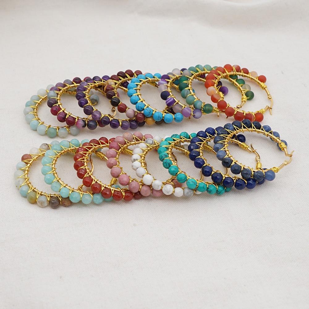 Crystal Earring For Women Boho Jewelry Trendy Natural Stone Pearl Jewellery Bohemian Ear Ring Gold Circle Hoop Earrings