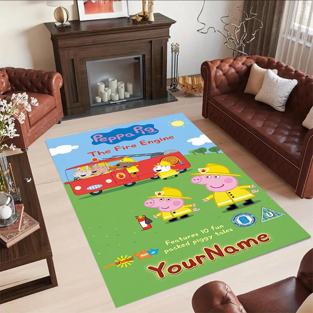 Peppa Pig Customized Name Area Rug Design for Living Rooms Foyer Dormitory Bedrooms Anti-slip Rug Anime Office Decor