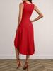 2026 European & American Slim Fit Solid Color Slit Long Sleeve Round Neck Dress