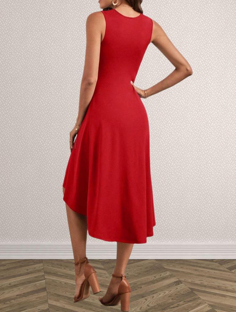 2026 European & American Slim Fit Solid Color Slit Long Sleeve Round Neck Dress