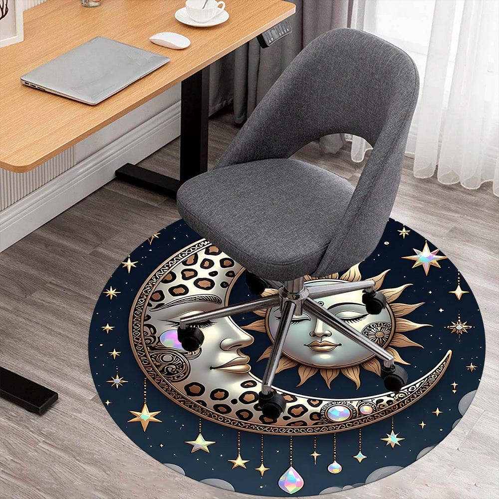 1pc Moon Sun Round Chair mat office Area Rug - Non-Slip, Floor Mat for Office, Bedroom, and Indoor Decor p127132