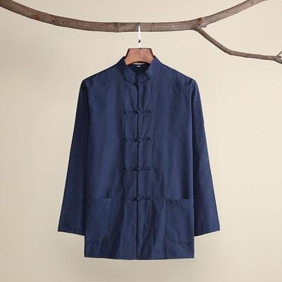 Long Sleeve Men's Shirt Casual Style Chinese Traditional Design Plus Size Martial Arts Base Layer Top