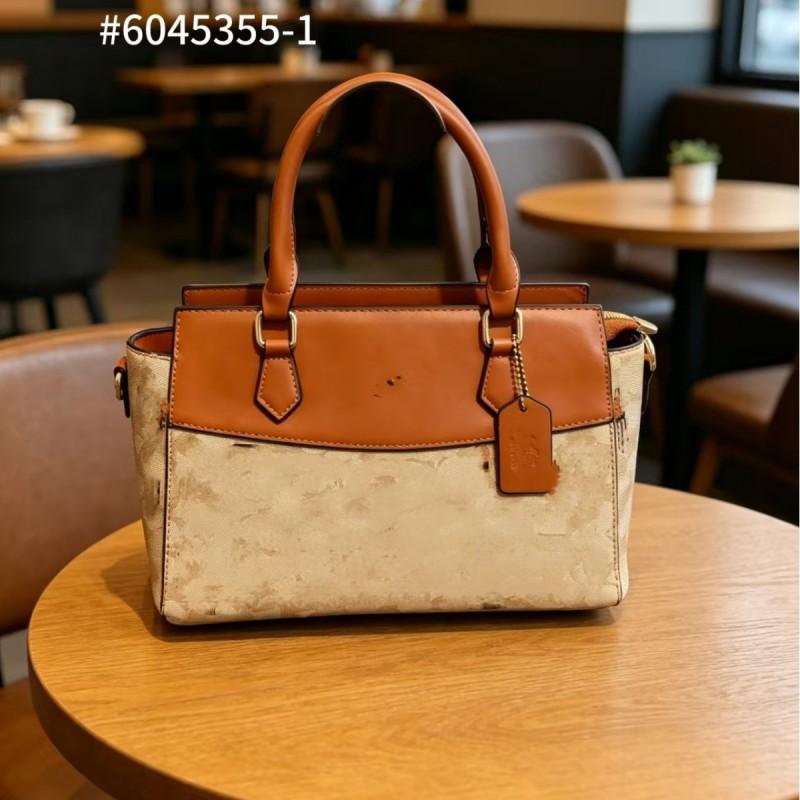Womens Designer Tote Bag With Vintage Print PU Leather Shoulder Handbag Daily Use Medium Size