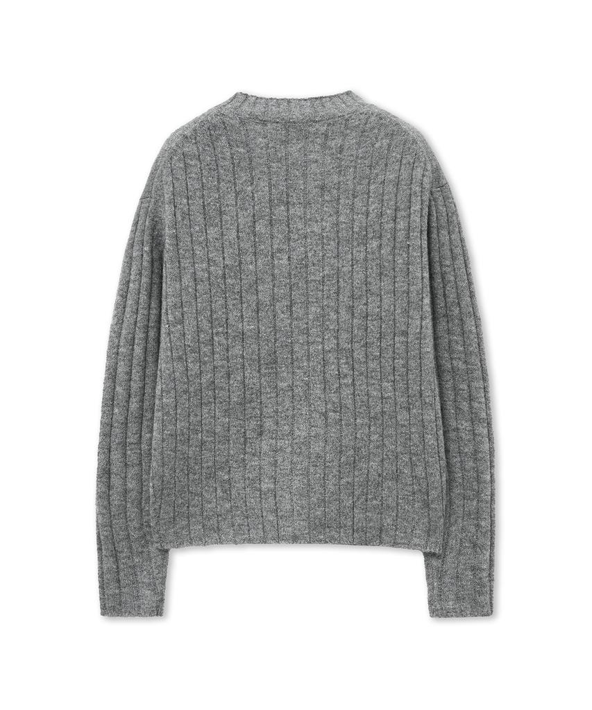Intempomood Moss Crop Ribbed Cardigan_Gray