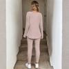 Women's 2 Piece Outfits Sets Ruched Long Sleeve Tops  Wide Leg Pants Tracksuit Sets