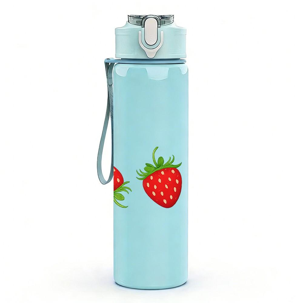1PC Red Strawberry Fruit Group Pattern Print 750ml Color Plastic Sports Water Bottle Leakproof Flip Straw Lid Suitable for Sports Office Home Use