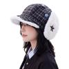 Sweet Winter Fleece Lined Hat Earflap Windproof Newsboy Cap Cute Plaid Octagonal Hat  For Women