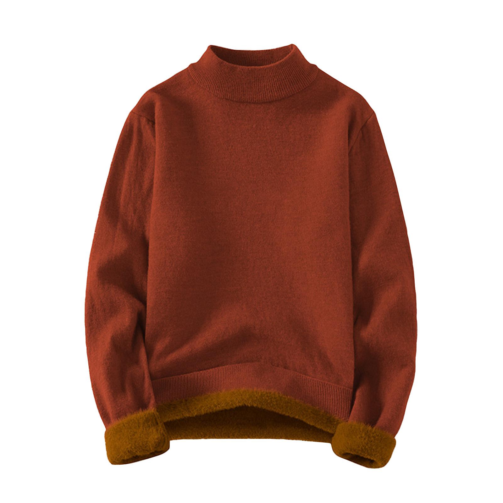 

Men s Solid Color Plus Fleece Sweater Knitted Sweater Men s Casual Plus Fleece Bottoming Shirt M коричневый