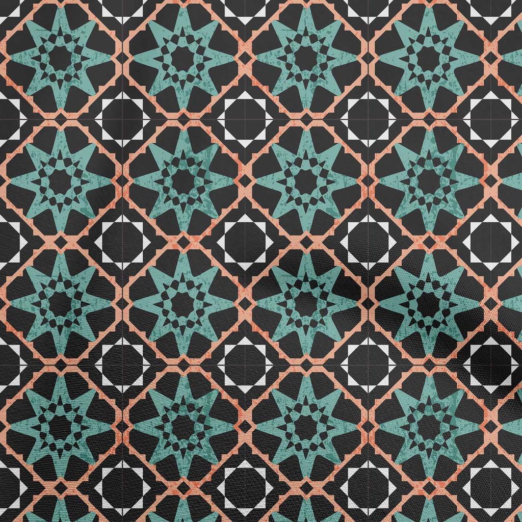 oneOone Cotton Flex Dark Teal Blue Fabric Asian Tile Star Sewing Craft Projects Fabric Prints By Yard 40 Inch