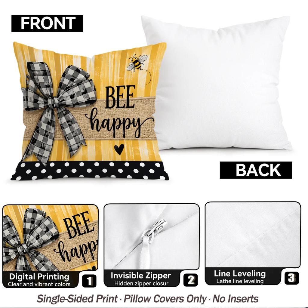 1pcs/4pcs Sunflower Bee Pastoral Cushions Pillowcase Polyester Cushion Cover Throw Pillow Pillowcover Home Car Sofa Decor