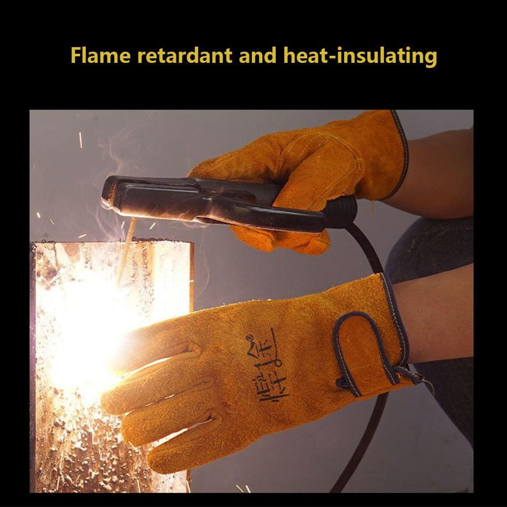 1 pár svařovacích rukavic z hovězí kůže zesílené pracovní bezpečnostní rukavice rukavice pro ochranu práce stavebnictví