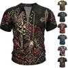 Chemise à manches courtes pour homme, décontractée, col en V avec patte de boutonnage, couleur, rétro pour l'été et Halloween