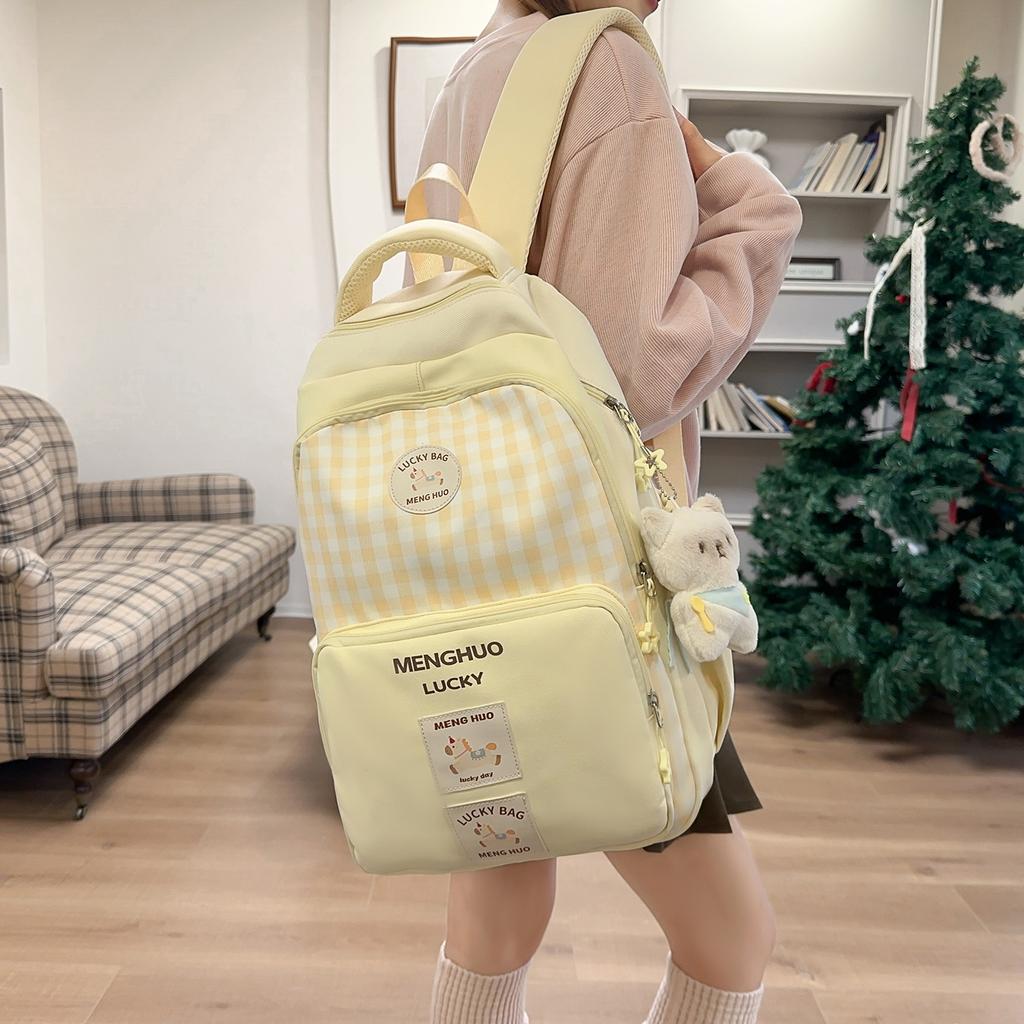 Schoolbag new Japanese cartoon plaid backpack cute Ruiying soft girl girl backpack commuter versatile student schoolbag