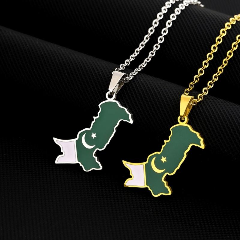 Pakistan Flags Pendant Necklace Fashionable National Maps Neckchains Adjustable Ethnic Collarbone Chains Couple Gifts