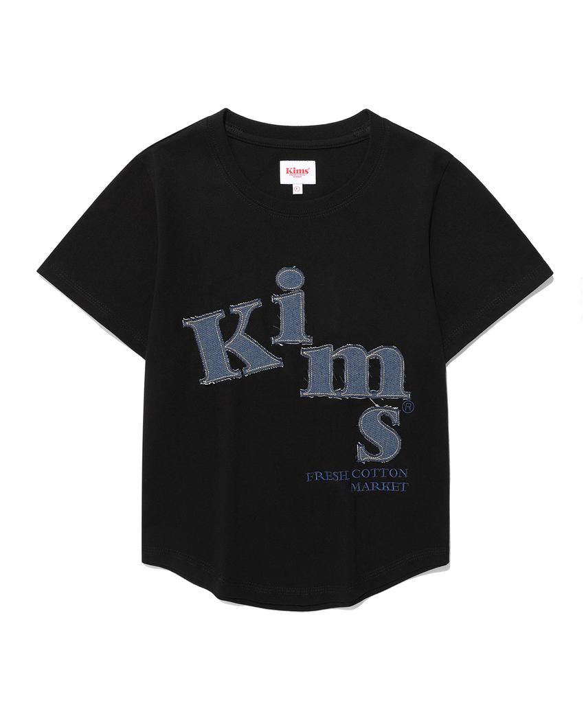 Kimseupeulesikoteunmakes Messy Denim Applique Tee Black