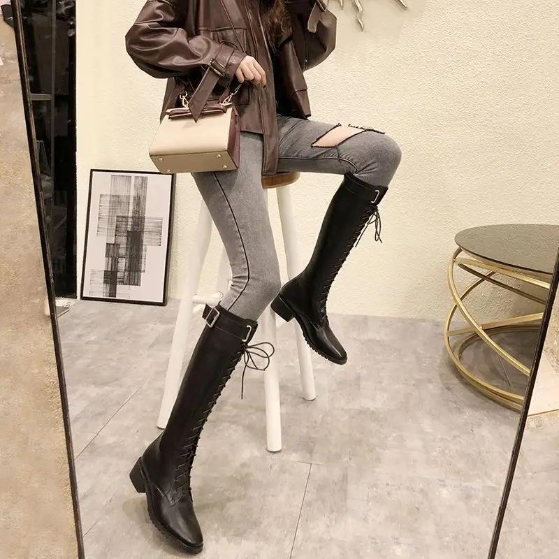 

Модные женские сапоги до колена Новинка Зима 2024 Большой размер Теплые женские длинные сапоги Весна Водонепроницаемые Дизайнерские Роскошные Демисезонные 40