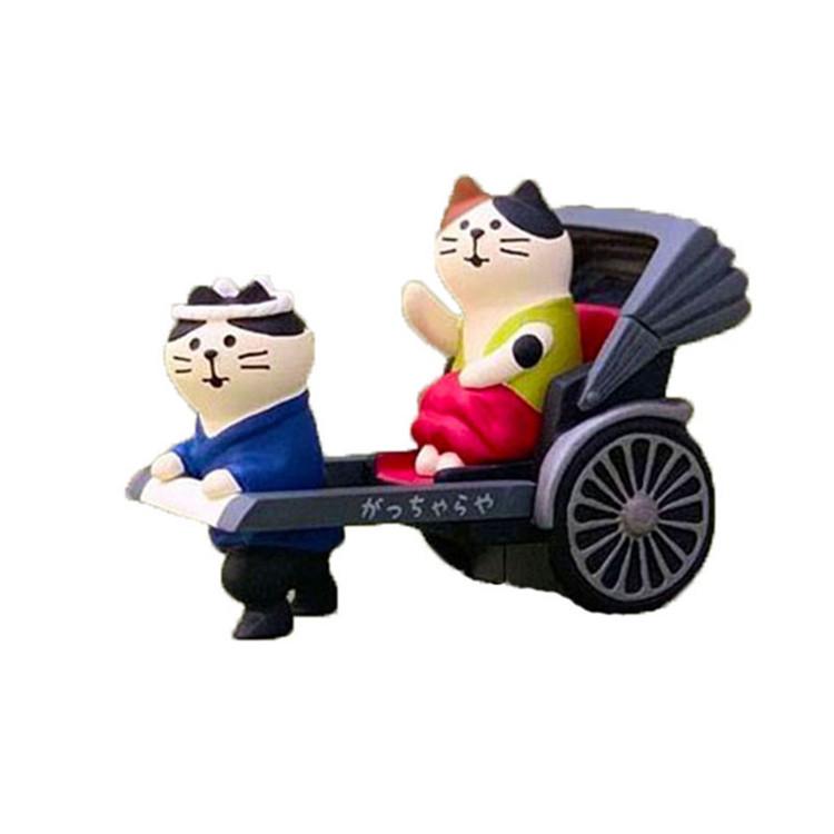 ZAKKA Japanese Cat Resin Miniature: Yellow Rickshaw Puller Ornament